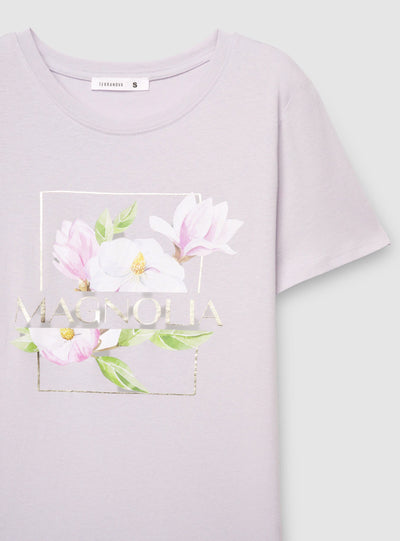 T-shirt con stampa fiori e scritta