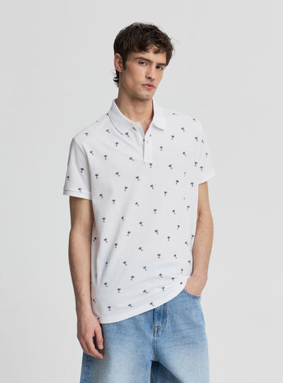 T-shirt polo piqué con microstampa palme
