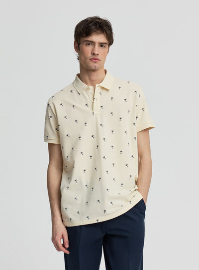 T-shirt polo piqué con microstampa palme