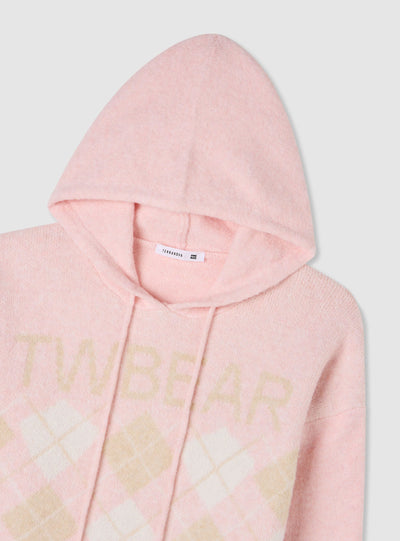 Maglione con cappuccio, scritte e rombi
