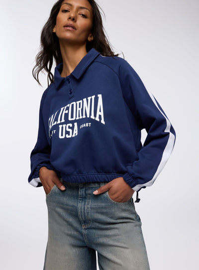 Felpa con colletto polo e stopper