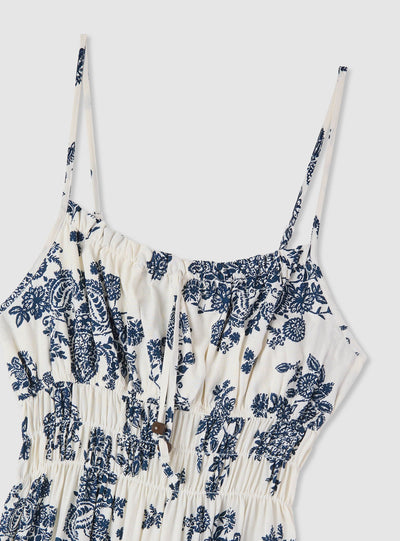 Dress with thin straps and paisley print ruffles