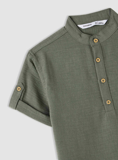 Camicia effetto lino con collo coreano