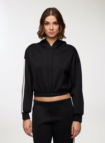 Felpa crop con cappuccio e bande