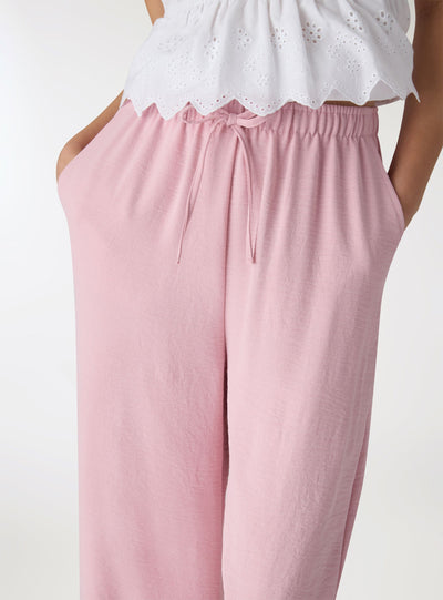 Pantaloni wide leg con coulisse tinta unita