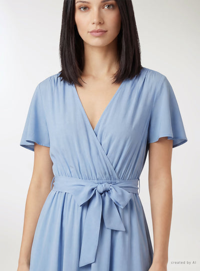 Long wrap dress with sash