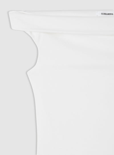 T-shirt crop con spalle scoperte a tinta unita