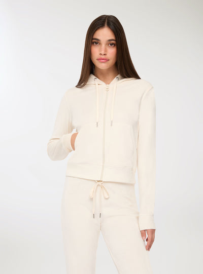 Felpa in ciniglia con cappuccio e zip