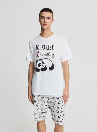 Set pigiama con t-shirt e bermuda stampa panda