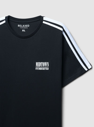 T-shirt relaxed con scritta e bande