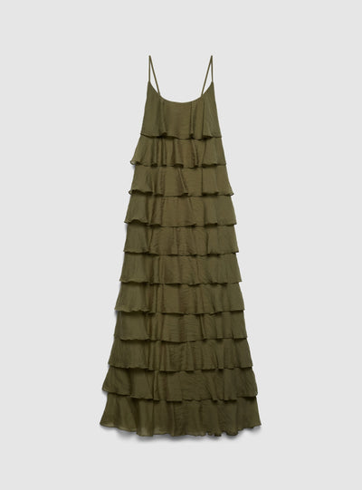 Long dress with ruffles and thin straps