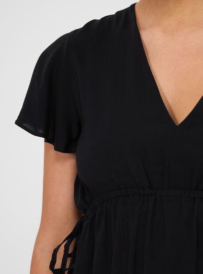 Vestito corto con coulisse e balza