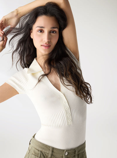 Body in maglia a tinta unita con colletto polo