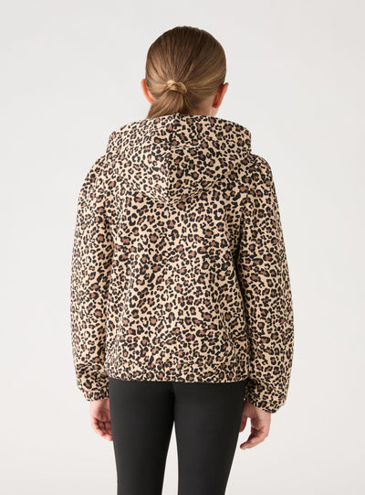 Felpa con cappuccio e zip con stampa animalier