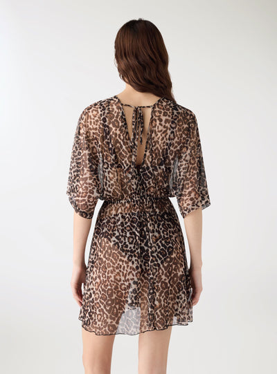 Kaftano animalier corto con scollo a V