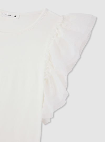 T-shirt con maniche a balze in tulle