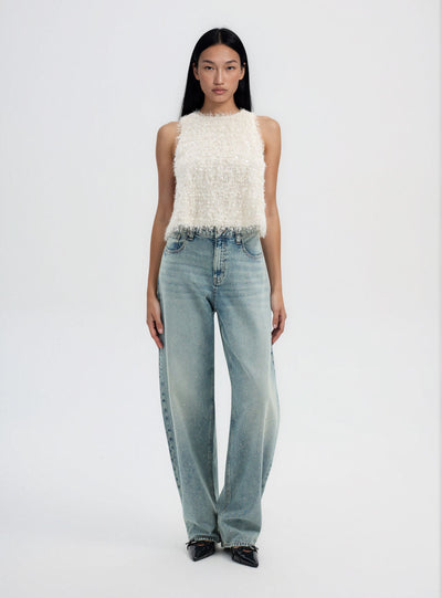Sequin top with feather effect
