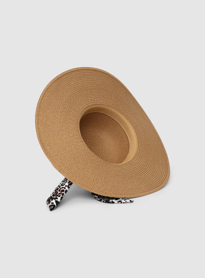 Cappello a tesa larga con fiocco animalier