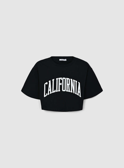T-shirt crop ampia con stampa college