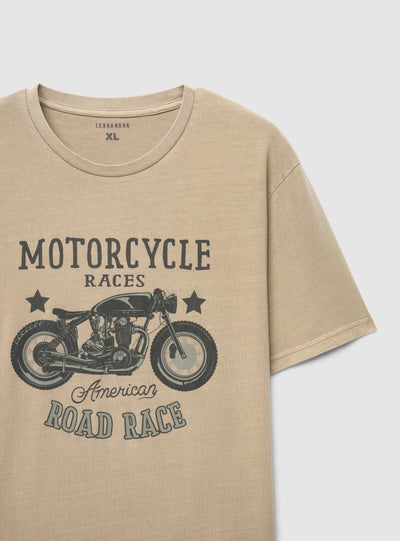 Motorcycle print T-shirt with acid wash effect