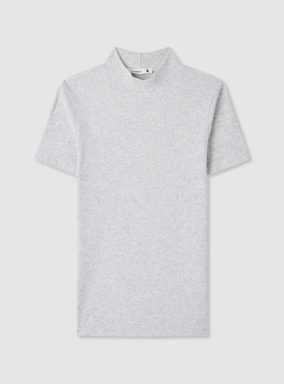 Geripptes T-Shirt mit Stehkragen