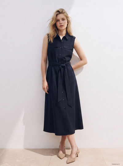 Vestito chemisier smanicato con cintura