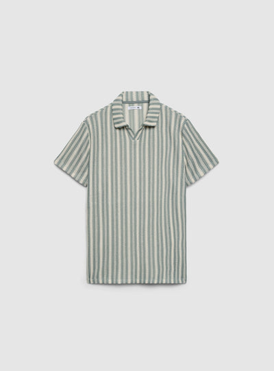 T-shirt polo a righe effetto crochet