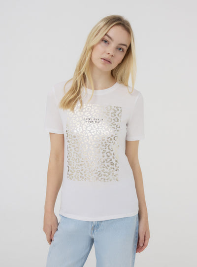 T-shirt con stampa a fantasia laminata