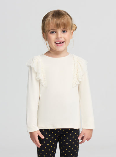 T-shirt con volant tulle in tessuto caldo