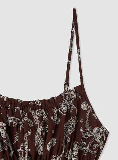 Dress with thin straps and paisley print ruffles