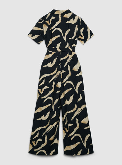Linen-effect patterned jumpsuit
